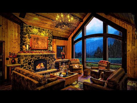 Cozy Cabin Ambience Rain, Thunder, Fireplace 1
