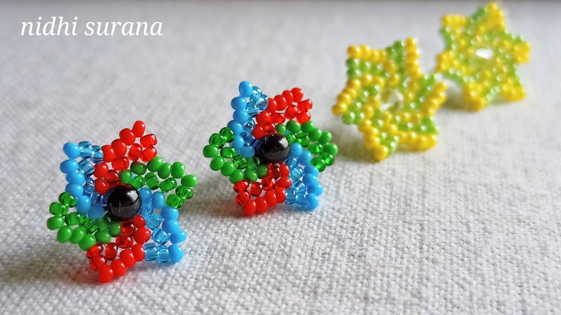 Spiral Stud Earrings, Seed beads Jewellery, Aretes Tutorial Diy
