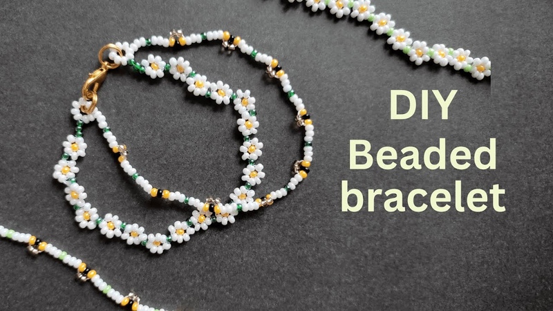 Flower beaded bracelet, diy how to make daisy bracelet with