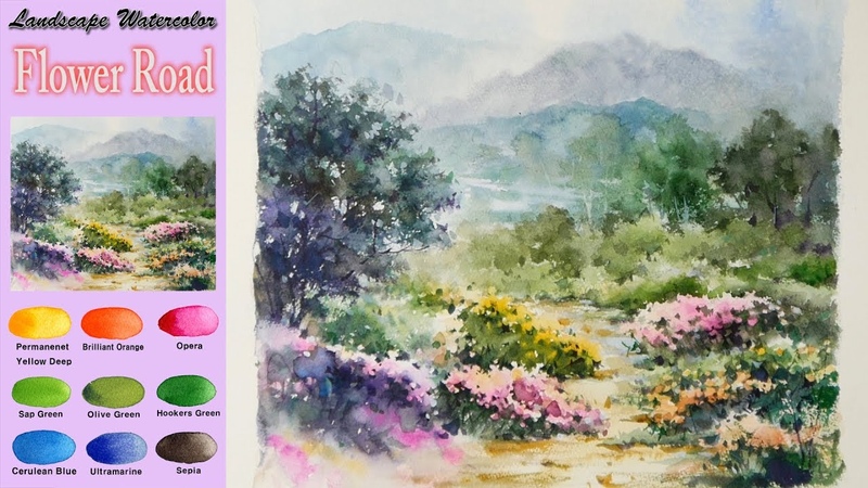 Flower Road Landscape Watercolor(wet in wet, Arches rough) NAMIL