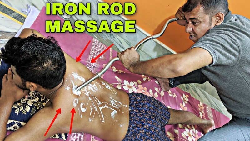 Head, Upper Lower body massage by Iron Rod, Aggressive but Relaxing Neck Cracking, Indian