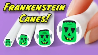 DIY Polymer clay Halloween Frankenstein Canes Tutorial.