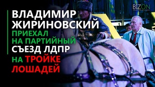 Владимир Жириновский приехал на партийный съезд ЛДПР на тройке лошадей с кучером.