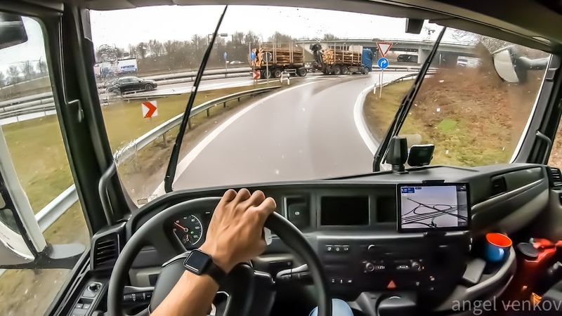 POV truck Driving brand NEW 2021 MAN TGX Bobingen Augsburg Germany cockpit view 4