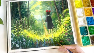 Studio Ghibli Painting / Cozy Art Video/ Kiki's Delivery Service/ Gouache Painting/ Paint with Me