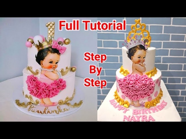 Afro Puff Baby Birthday Cake For Girls, Crown And Ruffle Cake For Baby Girl