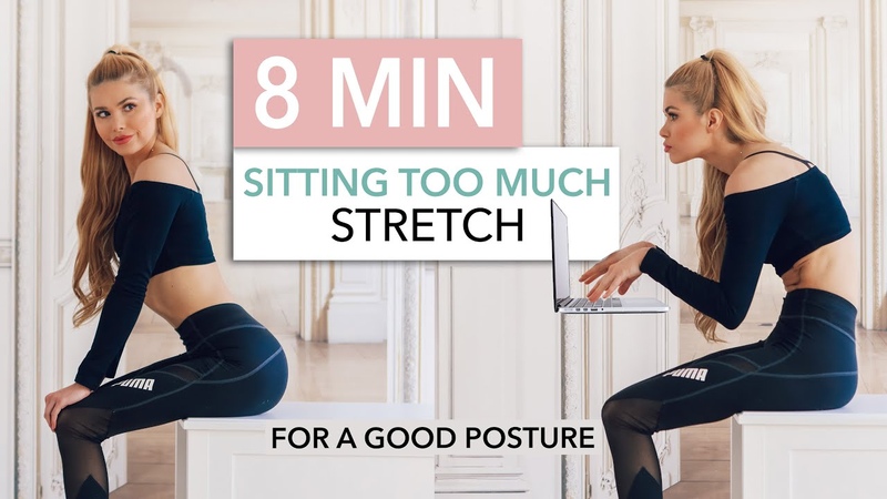 8 MIN SITTING TOO MUCH STRETCH fix your posture, stand straight reduce pain, Pamela